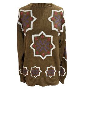 Vintage 90s Henry Grethel Geometric Sweater Brown Oversized Knit Boho